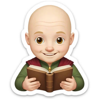 bald dwarf smiling and reading book sticker