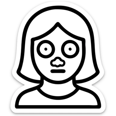 woman with white powder under her nose, wide red eyes, stylized, bold lines, no background sticker