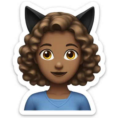 Girl with wavy brown hair and blue eyes and black cat ears  sticker