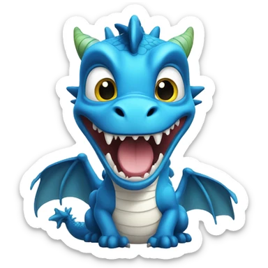 A blue dragon in a white T-shirt with huge eyes, opening his mouth in surprise sticker