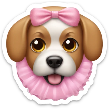 Dog in a pink tutu with a donut sticker