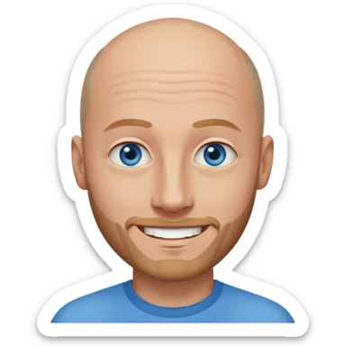 homme yeux bleus presque chauve et une barbe courte moins de chevaux et sourir sticker