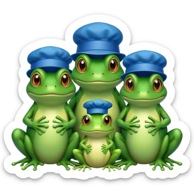 a family of frogs wearing blue hats, parent frogs and baby frogs sticker