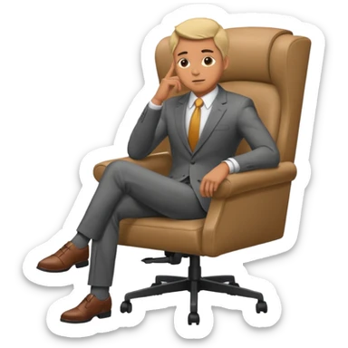 guy imitating thinker statue pose but with clothes and sitting in a office chair sticker