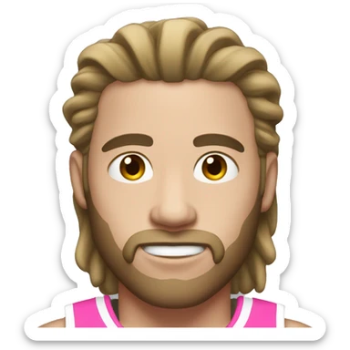 An emoji of an American man with white skin, slightly long hair, wearing a pink basketball outfit sticker