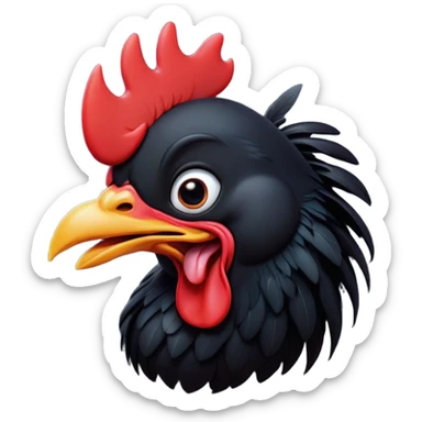 Cinematic Cute Yawning Black Rooster Portrait Emoji, Head tilted slightly with a dramatic, wide-open yawn, showcasing a soft, downy black plumage with a crisp red comb and drooping wings, round eyes barely open in drowsy contentment, Simplified yet irresistibly adorable features, highly detailed, glowing with a soft, cozy glow, high shine, relaxed yet expressive, stylized with a touch of whimsy, bright and endearing, soft glowing outline, capturing the essence of a sleepy yet affectionate rooster, so drowsy it feels like it could stretch out of the screen and curl up for a nap! sticker