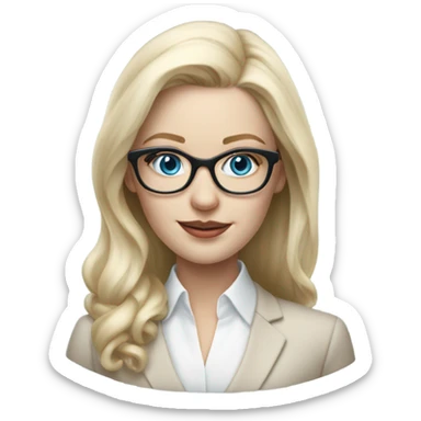 Elegant pale blonde woman with glasses working, hyper realistic with blue eyes  sticker