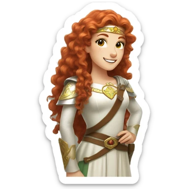 a white girl with long red curly hair and freckles, cosplaying Princess Zelda posing and smiling sticker