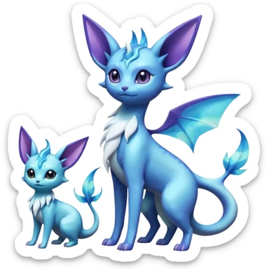 Shiny Nebulae Espeon-Lumineon-Vaporeon-Amaura-Glaceon-Dragonair-Fakémon-hybrid-creature (full body)  sticker