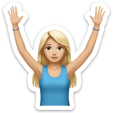 I want a white female dj animated gif emoji with long straight blonde hair putting hands up in the air. Wearing a tight no sleeve top  sticker