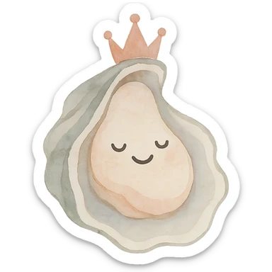 cute oyster with a tiara, watercolor art style sticker