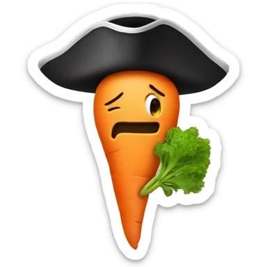 emoji with a pirate hat and big nose holding a carrot sticker