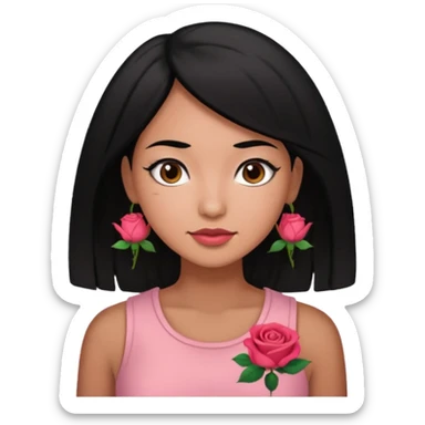 Black hair woman wearing rose top sticker