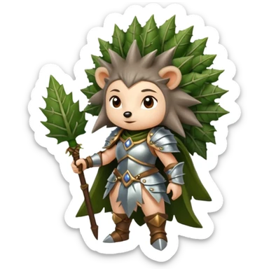 moss witch woman dressed as hedgehog guardian, thorny leaf armor sticker