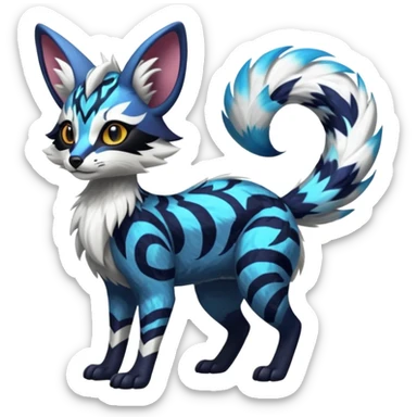 Futuristic furry fluffy floofy feathery tribal marked Genet-Absol-Kyurem-Zeraora-Primagen-fusion-creature  sticker