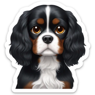 Completely black Cavalier King Charles spaniel with a while stripe on chest and a little bit of white on the chin. sticker