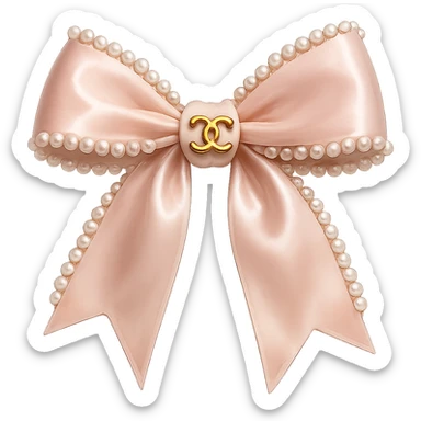 Remove the background, keep only the elegant bow with pearls and gold Chanel logo, glossy, pastel colors, realistic style, with no background. blackpink sticker