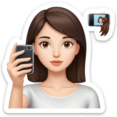 A brunette girl takes a selfie sticker