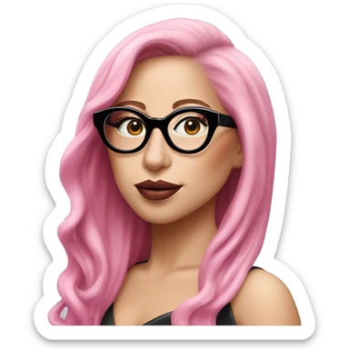 lady gaga pink hair pink lipstick wearing glasses  sticker