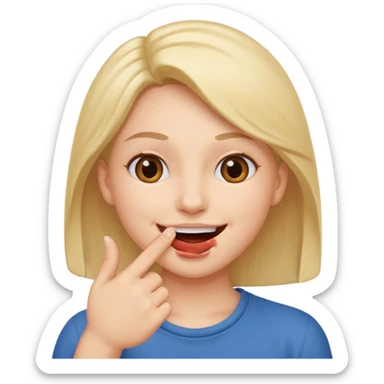 A smiling face with open mouth and taking is finger inside mouth sticker