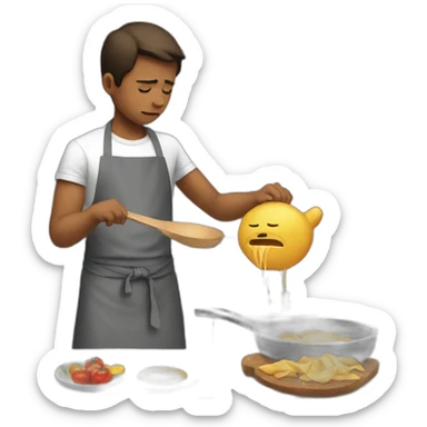 crying boy cooking food sticker