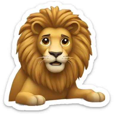 lion animoji working on a laptop sticker