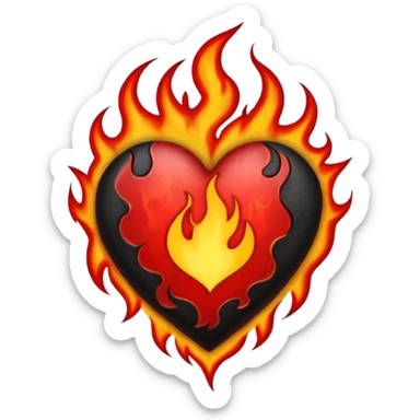 Black and red heart with flames tattoo style sticker