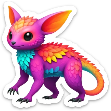 lush warm-colored colorful neon-colored Fakémon-Trico-creature (full body) sticker
