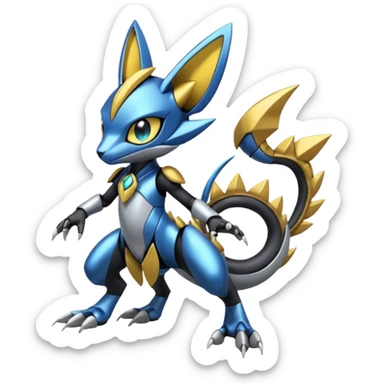 Modern Futuristic Cyber-Meloetta-Greymon-Greninja-Zeraora-Pokémon-Digimon-Fakémon-fusion-hybrid-creature sticker