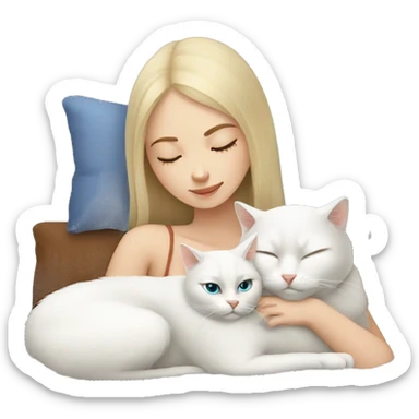 Russian girl sleeping with white cat sticker