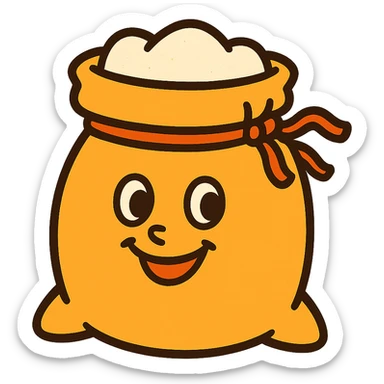 cartoon flour sack with a smiling face, vibrant toon style sticker