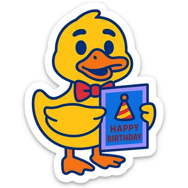 duck with bowtie holding birthday card sticker