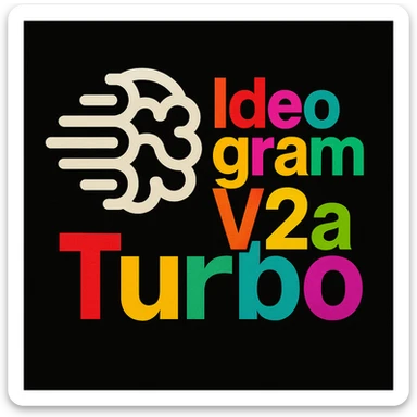 make a non gradient solid but colorful text of "Ideogram V2a Turbo", black background, add this logo too, make it good art for this sticker