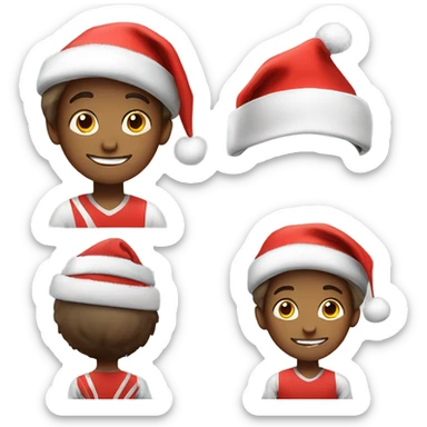 boys in sportswear having fun with Christmas colours and Santa cap sticker