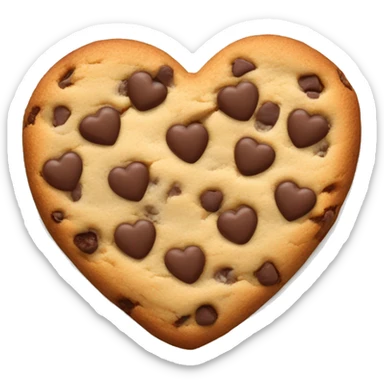 Realistic heart shaped chocolate chip cookie isolated.  sticker