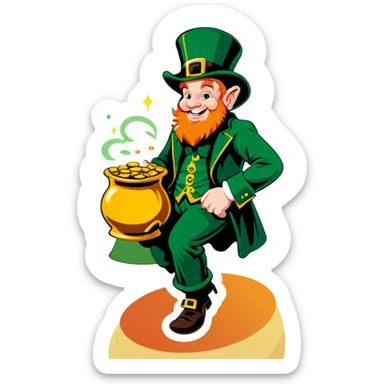 Leprechaun with pot of gold sticker