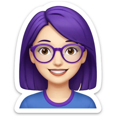 Cartoon adult woman with purple glasses, brown eyes, and dark blue medium length hair sticker