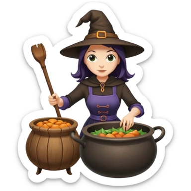 Cadı kazanında yemek yapan bir cadı sticker