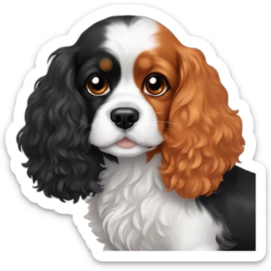 orange and white cavalier king charles spaniel and black poodle cuddle each other  sticker
