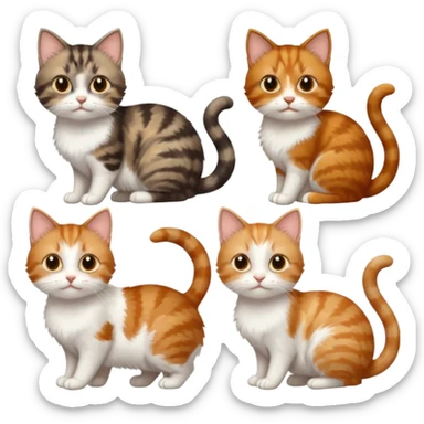 3 small cats different colours including brown tabby and white, light patchy calico, and ginger and white sticker