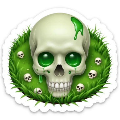 A person melting into the grass and skull head sticker