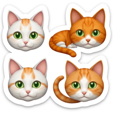 3 tiny different coloured short hair cats including a dark grey and white cat with green eyes, a ginger and white with orange eyes and a brown tabby and white with hazel eyes sticker