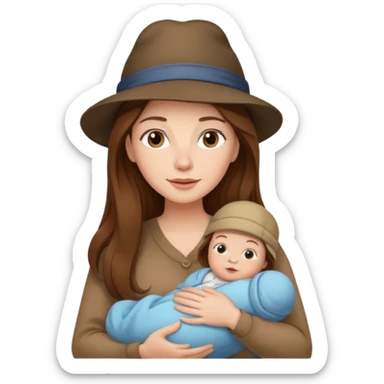 "Woman with long brown hair and fair skin holding a baby who is wearing a hat and has fair skin — only the baby is wearing the hat." sticker
