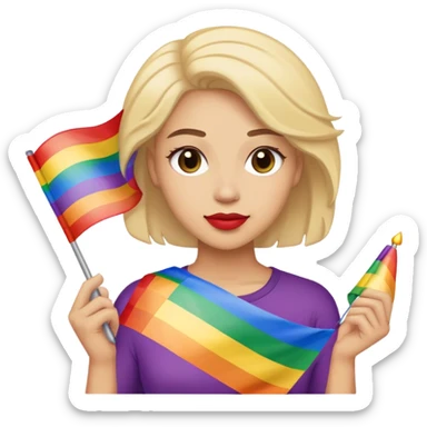 woman with lgbt flag sticker