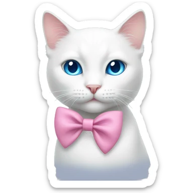 white cat with a pink bow and blue eyes sticker