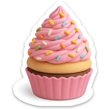 Add colorful sprinkles to the pink icing, keep the fondant cake art style and transparent background. sticker