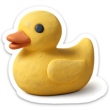yellow rubber duck in claymation style with visible fingerprints and pastel colors sticker