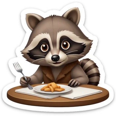 Sneaky raccoon that works at a restaurant and clears tables  sticker