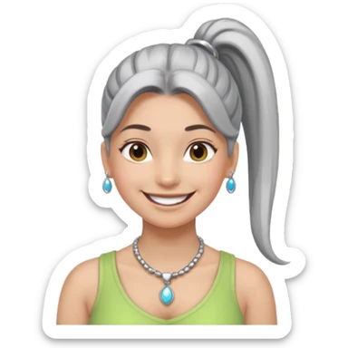 Female with big Silver Necklace, grey skin,ponytail hair, more bright silver,highlight necklace, different expressions. sticker