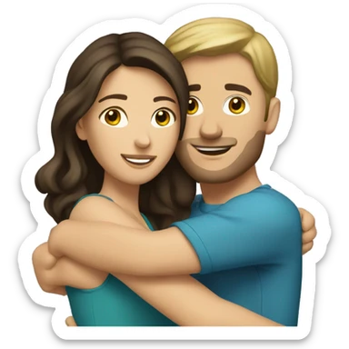Caucasian brunette couple hugging sticker